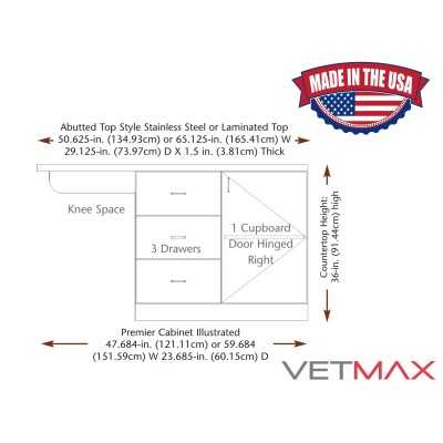 Recessed End Treatment Table - 3 Drawers + Cupboard (Door Hinged Right) - VETMAX®